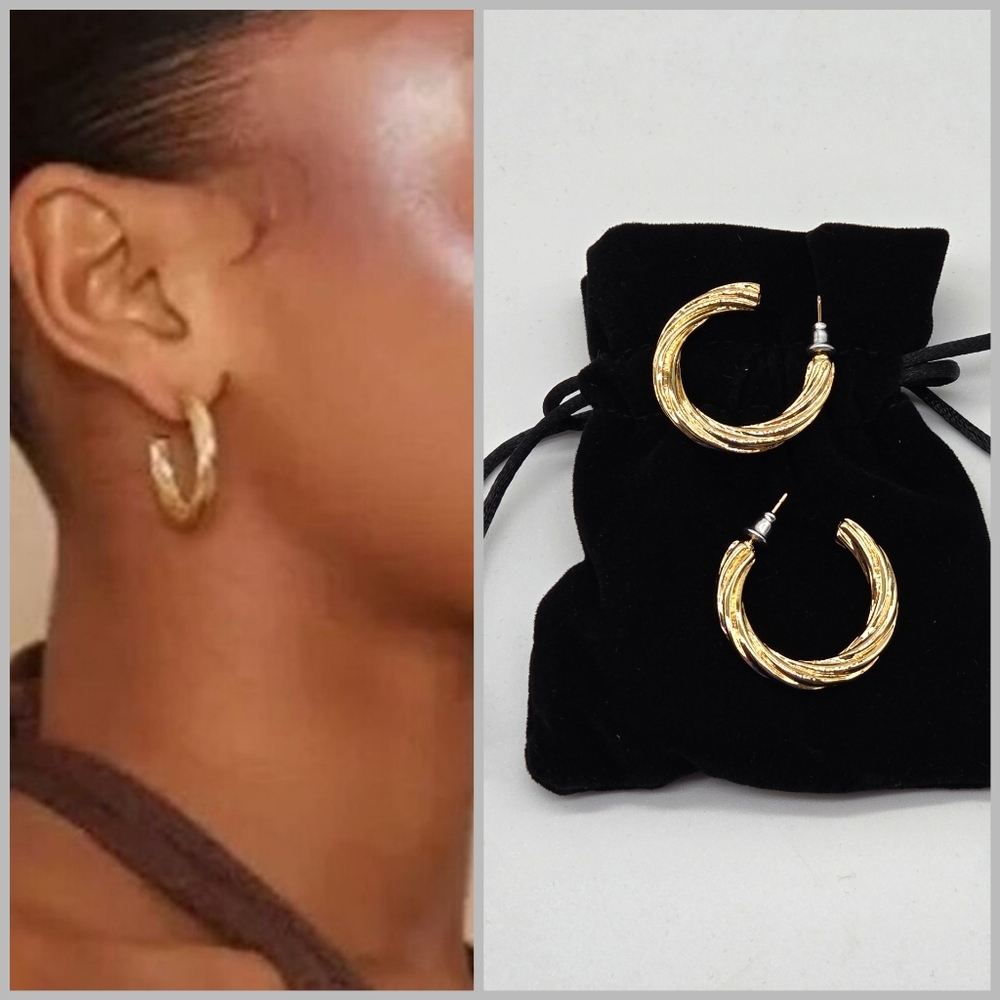 PrettyLittleThing Real Gold Plated Twisted Hoop Earrings